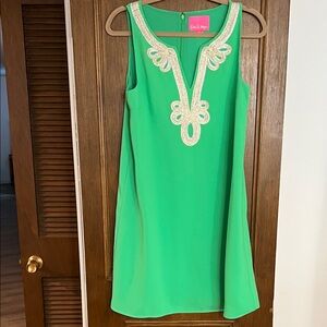 Lilly Pulitzer Vibrant Green Dress with silver & gold Embroidery